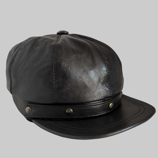Gulposh Heritage Classic Leather Newsboy Baker Boy Cap (Black Edition)