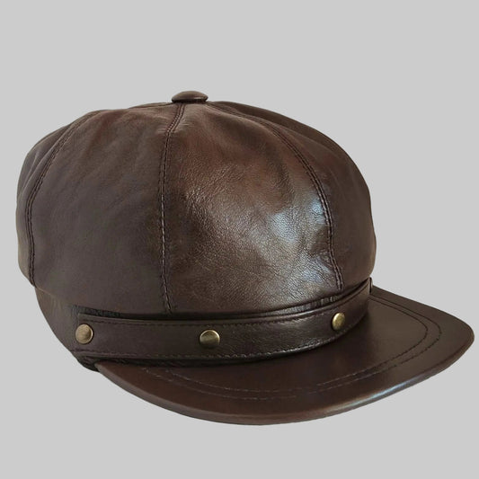Gulposh Heritage Classic Leather Newsboy Baker Boy Cap (Mahogany Brown Edition)