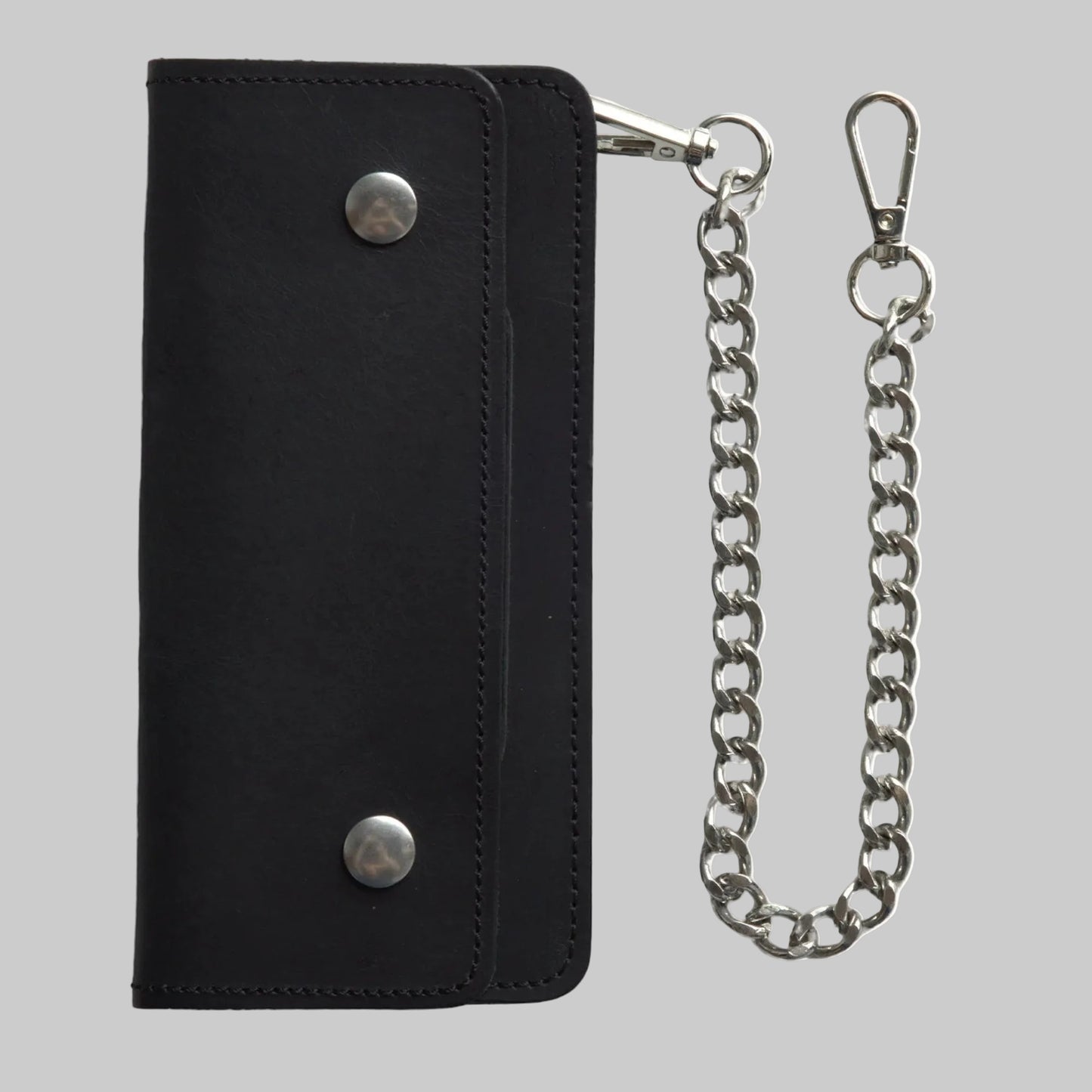 Classic Genuine Leather Long Trucker Biker Wallet with Anti-Theft Metal Chain (Onyx Black Edition).