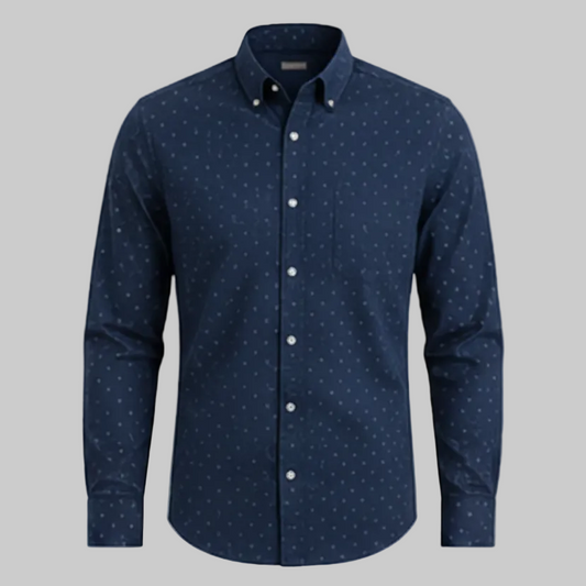 Men’s Navy Blue Polka Dot / Micro-Print Printed Casual Shirt