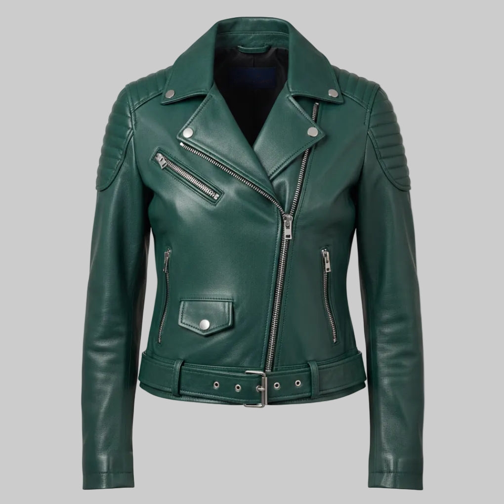 Women’s Emerald Green Classic Leather Moto Jacket