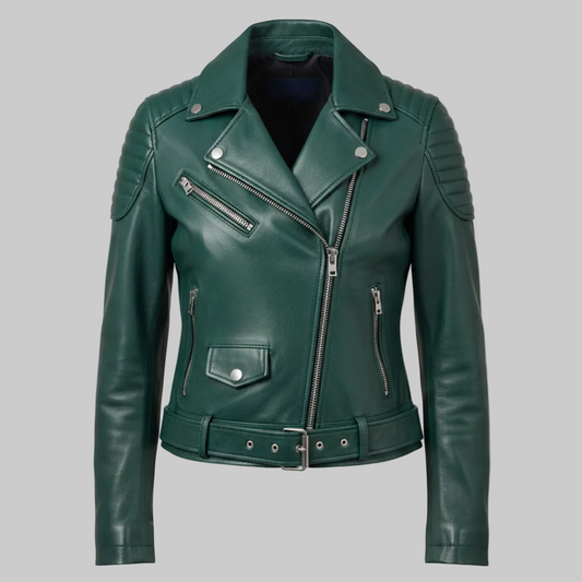 Women’s Emerald Green Classic Leather Moto Jacket