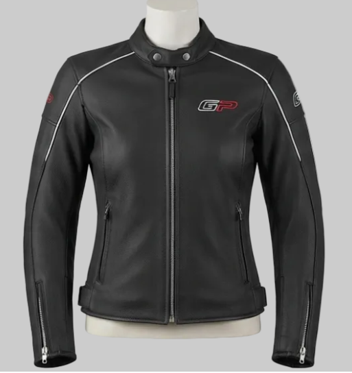 GP Leather Jacket (Black with White Piping)