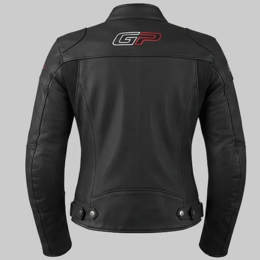 GP Leather Jacket (Black with White Piping)