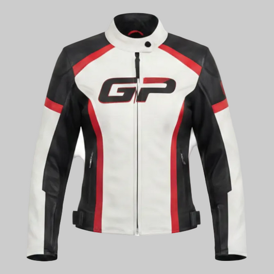 SPIDI GP Leather Jacket (White / Black / Red colorway)