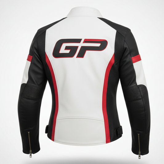 SPIDI GP Leather Jacket (White / Black / Red colorway)