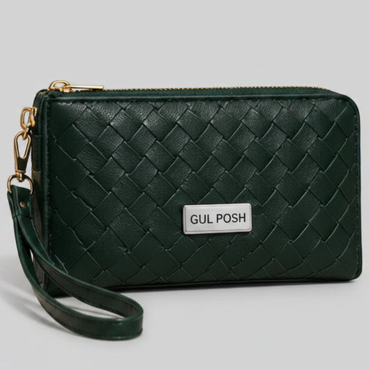 Gul Posh Woven Pattern Leather Pouch / Wristlet Clutch