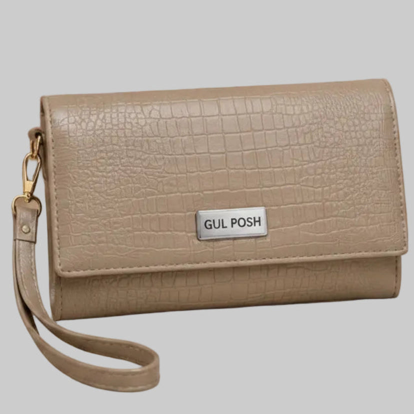 Gul Posh Luxe Croc-Embossed Leather Clutch / Wristlet Wallet