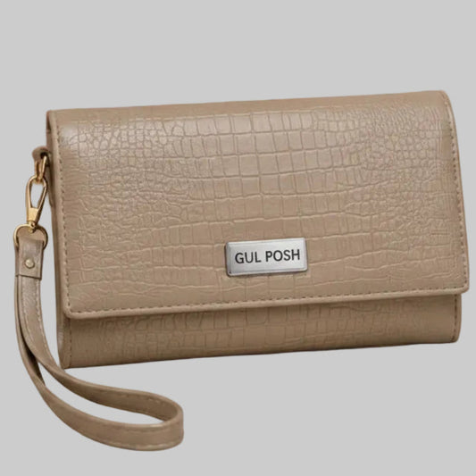 Gul Posh Luxe Croc-Embossed Leather Clutch / Wristlet Wallet