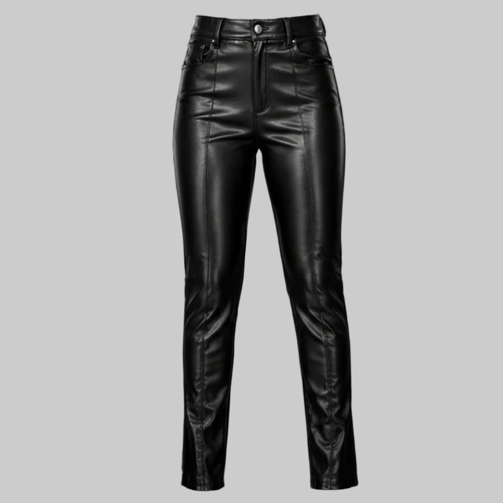 GP Women's High-Waisted Straight-Leg Black Leather Pants