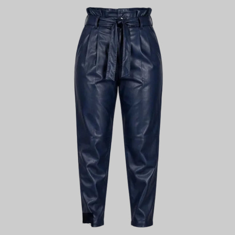 GP Women's High-Waisted Paperbag Belted Leather Pants