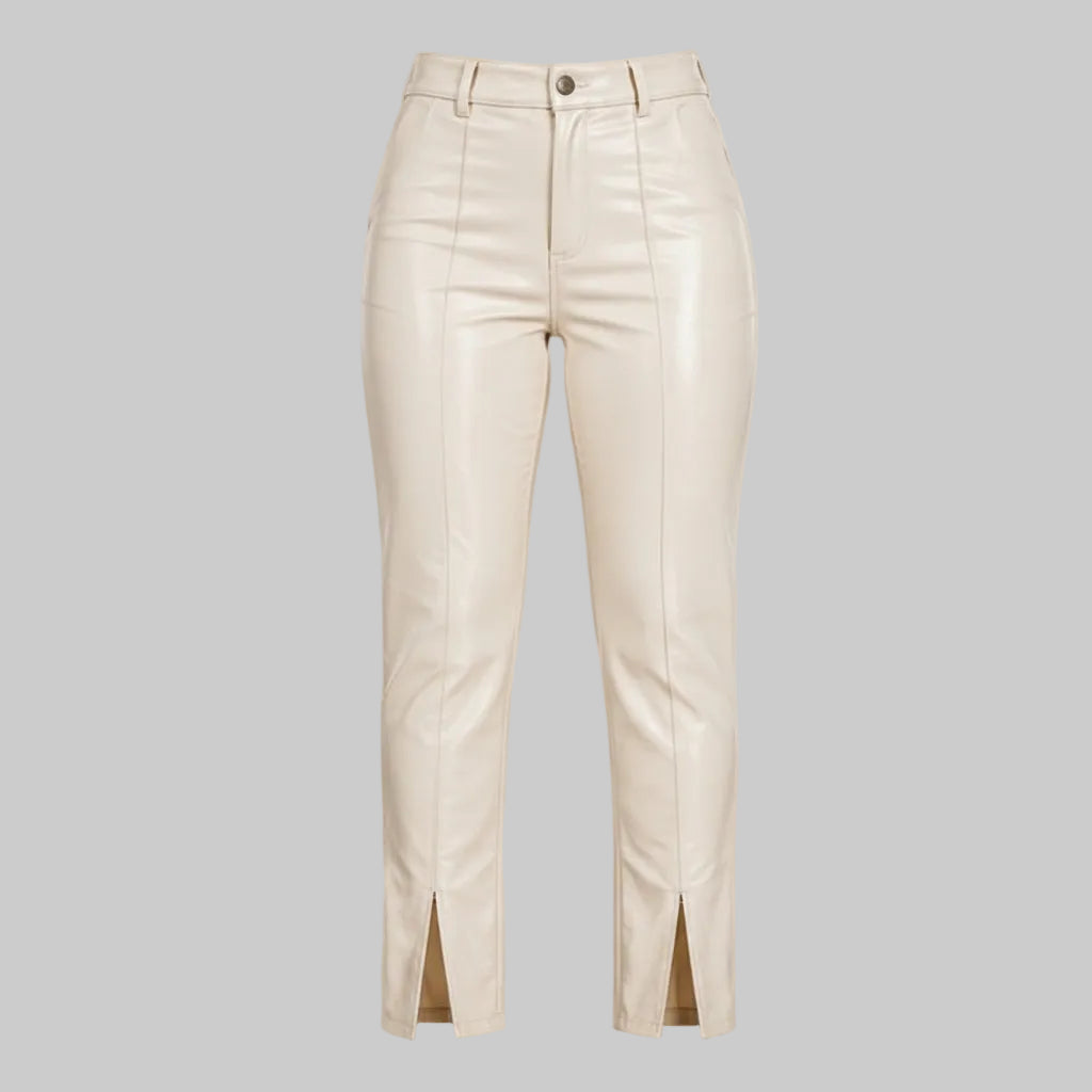 GP Women's High-Waisted Front-Split Off-White Leather Pants