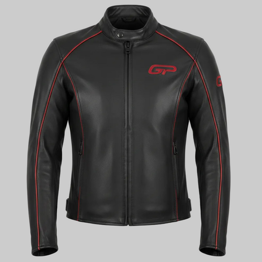 SPIDI GP Leather Jacket (Black / Red Piping)