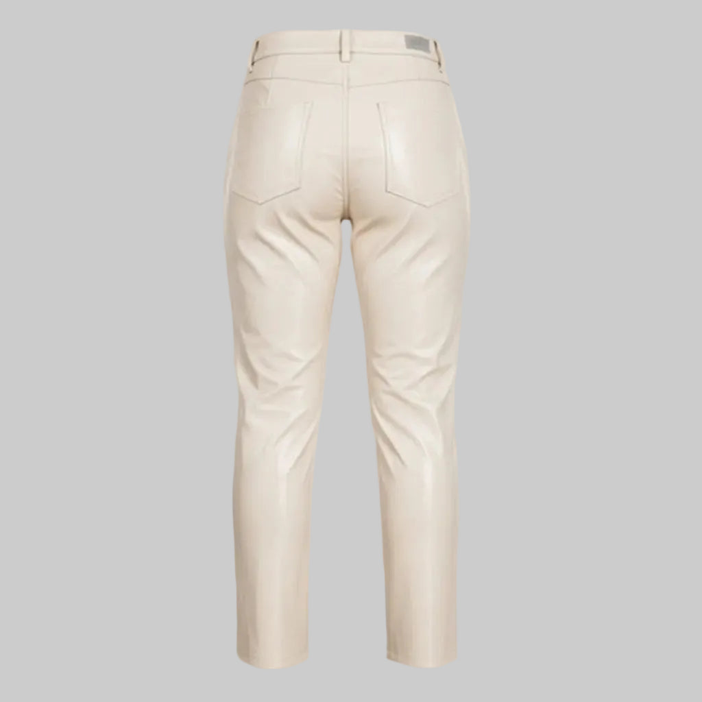 GP Women's High-Waisted Front-Split Off-White Leather Pants