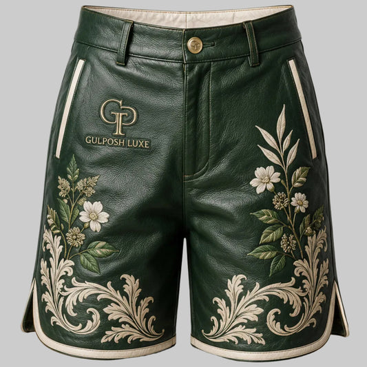 Custom Luxury Floral Leather Shorts