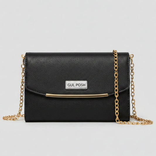 Gul Posh Classic Black Chain-Strap Shoulder Clutch