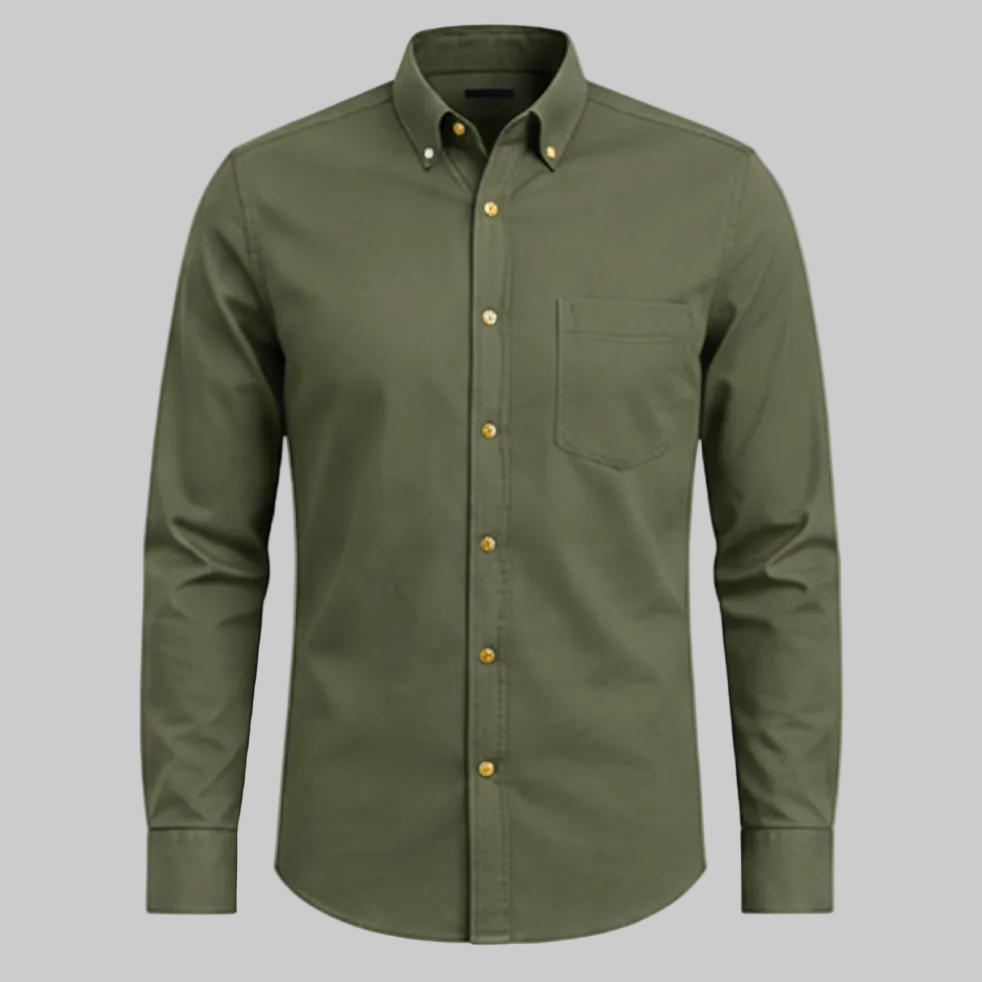 Men’s Olive Green Solid Poplin Button-Down Shirt