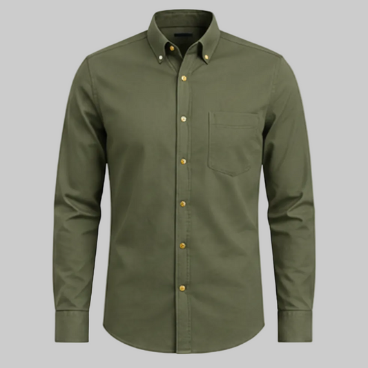 Men’s Olive Green Solid Poplin Button-Down Shirt