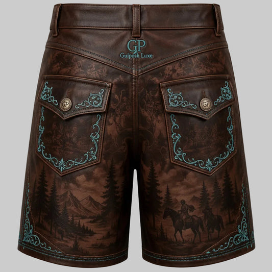 Custom Vintage Brown Embossed Leather Shorts