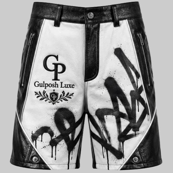 Gulposh Luxe Custom Graffiti Leather Shorts