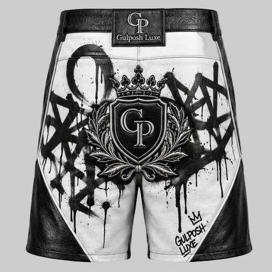 Gulposh Luxe Custom Graffiti Leather Shorts