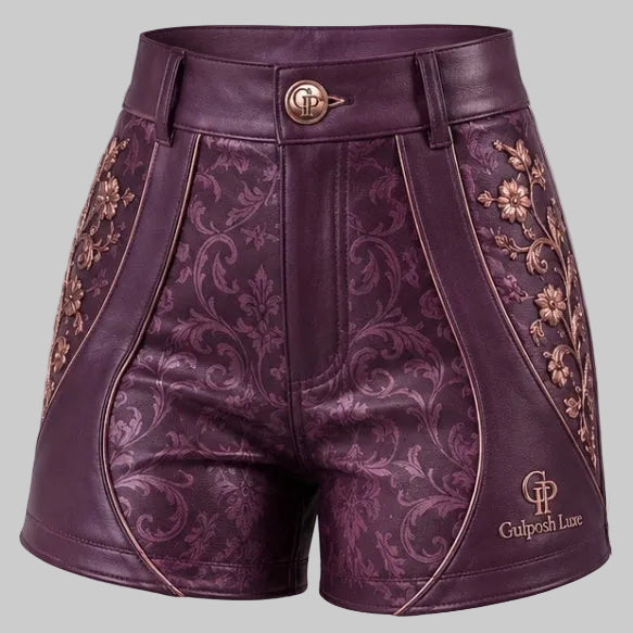 Gulposh Luxe Vintage Damask Leather Shorts