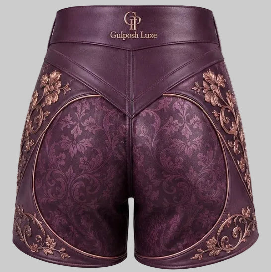Gulposh Luxe Vintage Damask Leather Shorts
