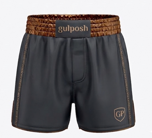 Gulposh Pro Satin Boxing Trunks (Stealth Grey / Bronze Edition)