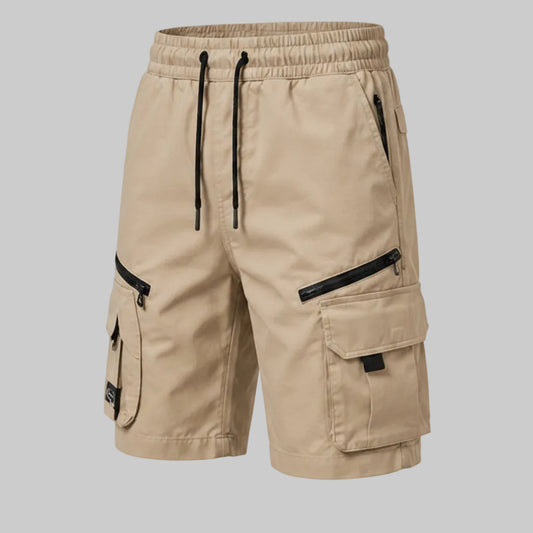 Khaki Utility Zip Cargo Shorts