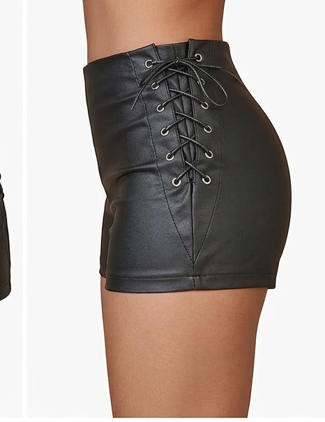 Vixen Side-Lace Faux-Leather Booty Shorts