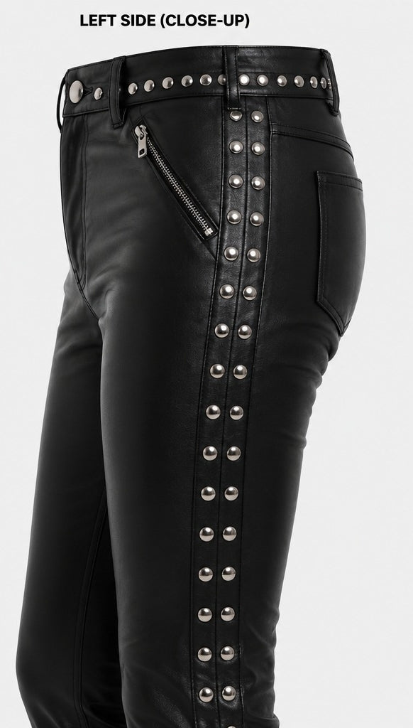 Women's Dual-Row Studded Faux Leather Flare Pants