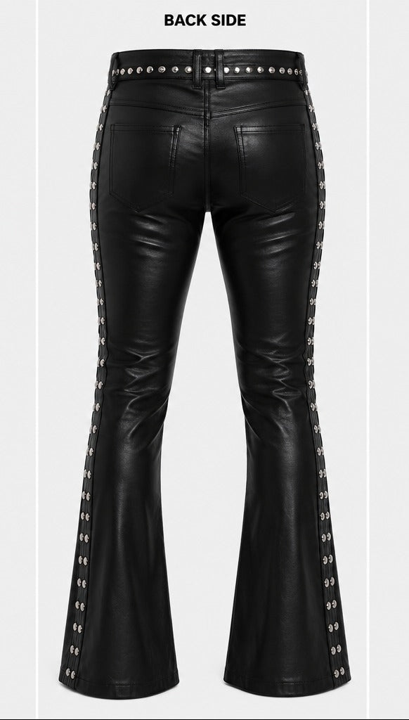 Women's Dual-Row Studded Faux Leather Flare Pants