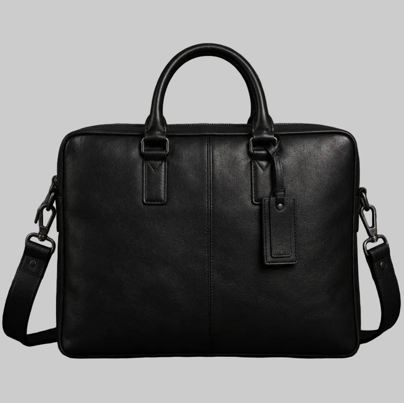 Premium Black Leather Laptop Briefcase