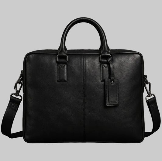 Premium Black Leather Laptop Briefcase