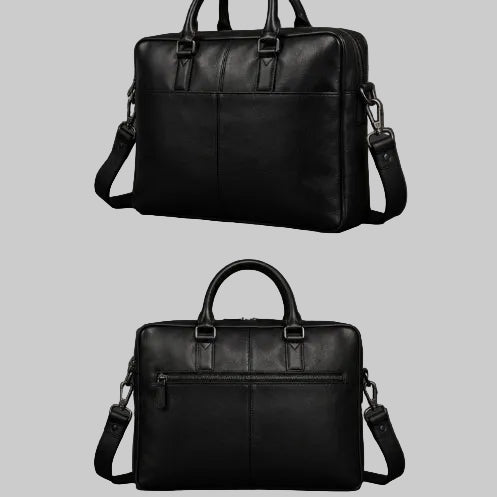 Premium Black Leather Laptop Briefcase