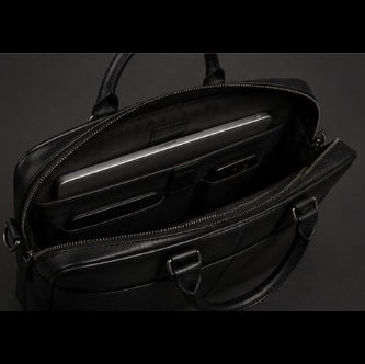 Premium Black Leather Laptop Briefcase