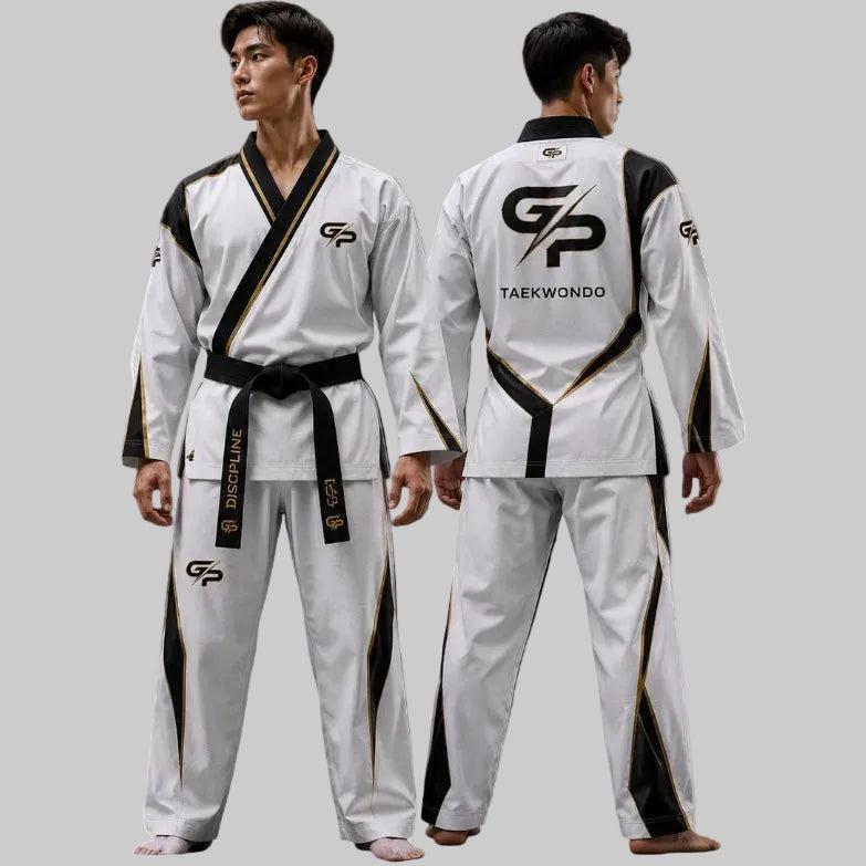 GP Elite Pro Taekwondo Uniform – White & Gold Edition