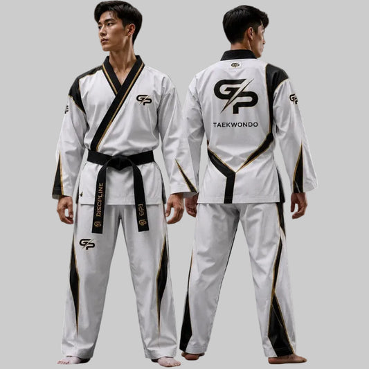 GP Elite Pro Taekwondo Uniform – White & Gold Edition