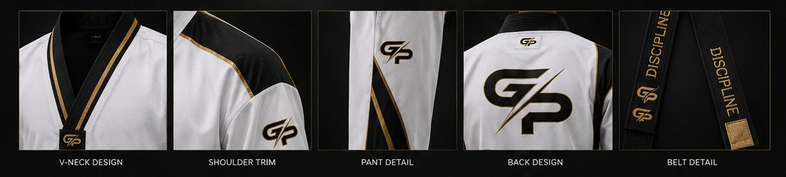 GP Elite Pro Taekwondo Uniform – White & Gold Edition