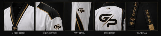 GP Elite Pro Taekwondo Uniform – White & Gold Edition