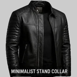 Minimalist Stand Collar Leather Jacket