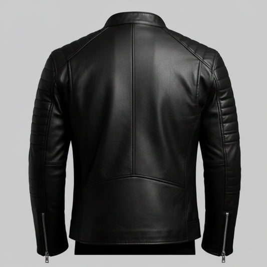 Minimalist Stand Collar Leather Jacket