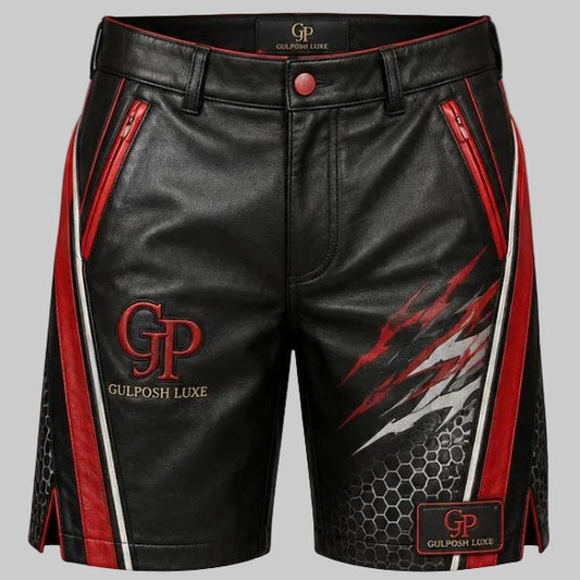 Gulposh Luxe "Apex" Moto Leather Shorts (Black/Red)