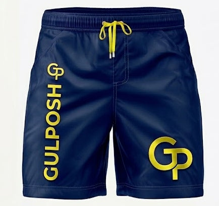 Gulposh Premium Men's Quick-Dry Swim Trunks (Navy Blue & Yellow Edition).