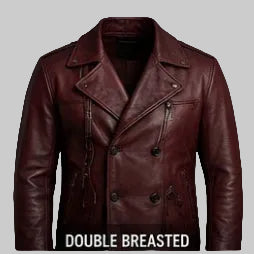 Double-Breasted Burgundy Leather Jacket