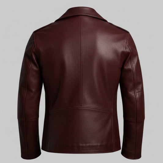 Double-Breasted Burgundy Leather Jacket
