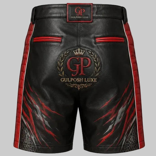 Gulposh Luxe "Apex" Moto Leather Shorts (Black/Red)