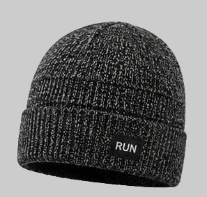 Melange Marled Knit "RUN" Patch Beanie
