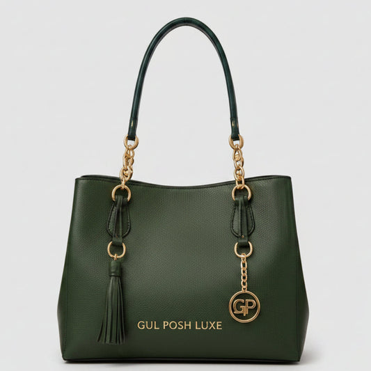 Gul Posh Luxe Emerald Leather Tote Bag