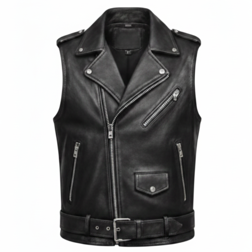 Men's Classic belted Leather Motorcycle Vest (Brando Style)